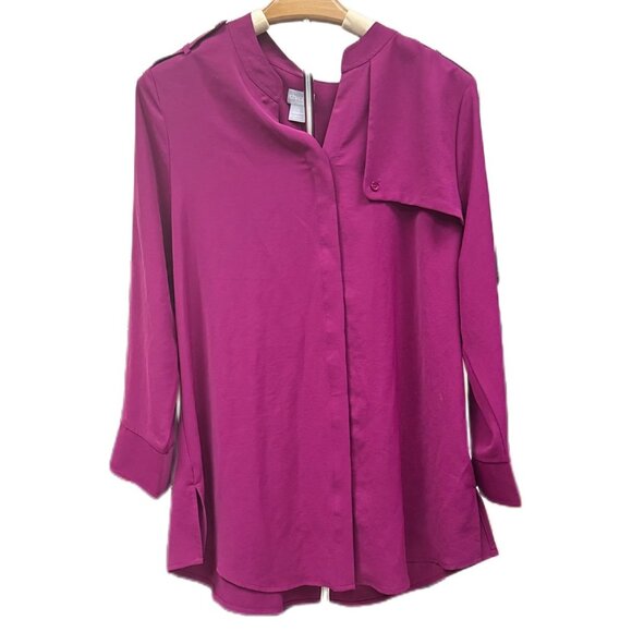 Chico's MSRP $82  Top Blouse Buttons V-neck Long Sleeve U.S. Large Purple NEW - Picture 1 of 7